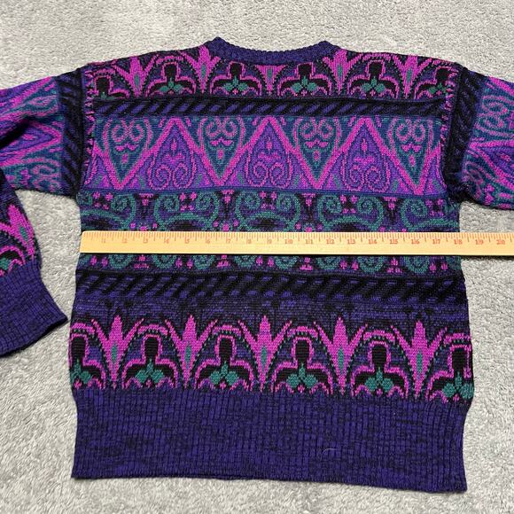 Vintage 80s Meister Sweater Blue / Pink Womens Small Ski Geometric Wool Blend - Picture 4 of 7
